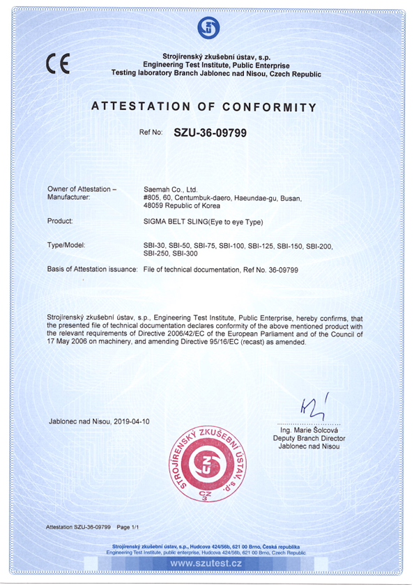 CE CERT [SIGMA BELT SLING_Eye to Eye] 36-09799